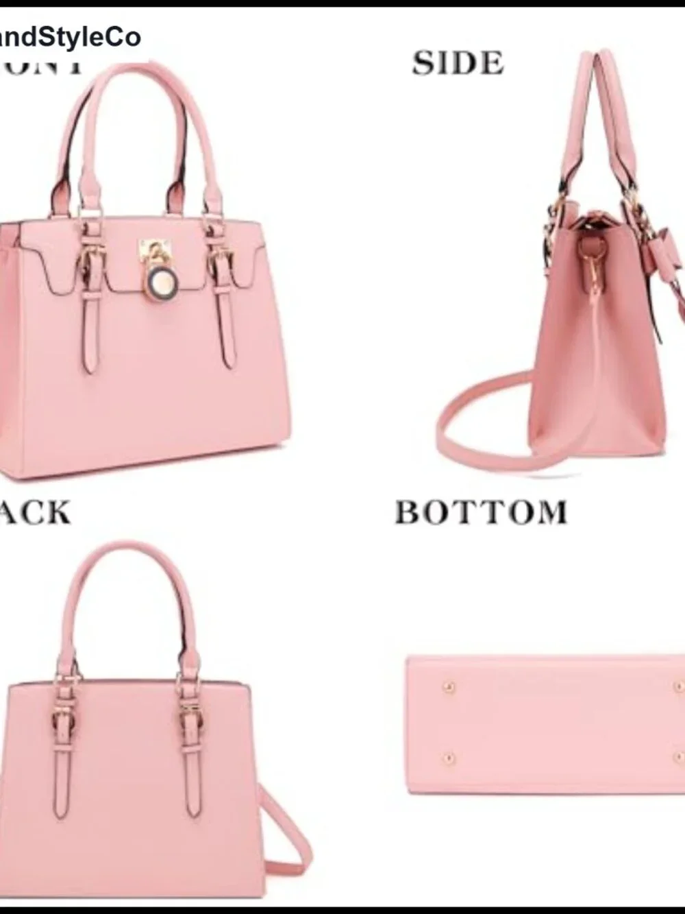Women Vegan Leather Satchel Tote Handbag Wallet Set with Gold Hardware